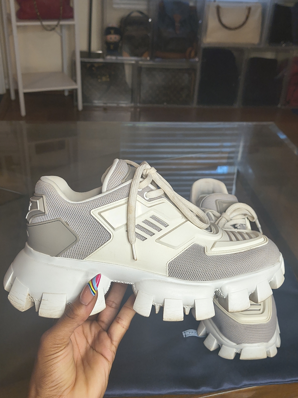 HTF Prada Cloudbust Thunder Chunky Sneakers White Grey Size 37.5 With Dust Bag - Picture 2 of 7